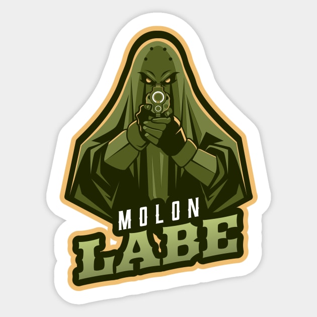 Wizard's Pointing A Gun | Molon Labe Sticker by Mega Tee Store
